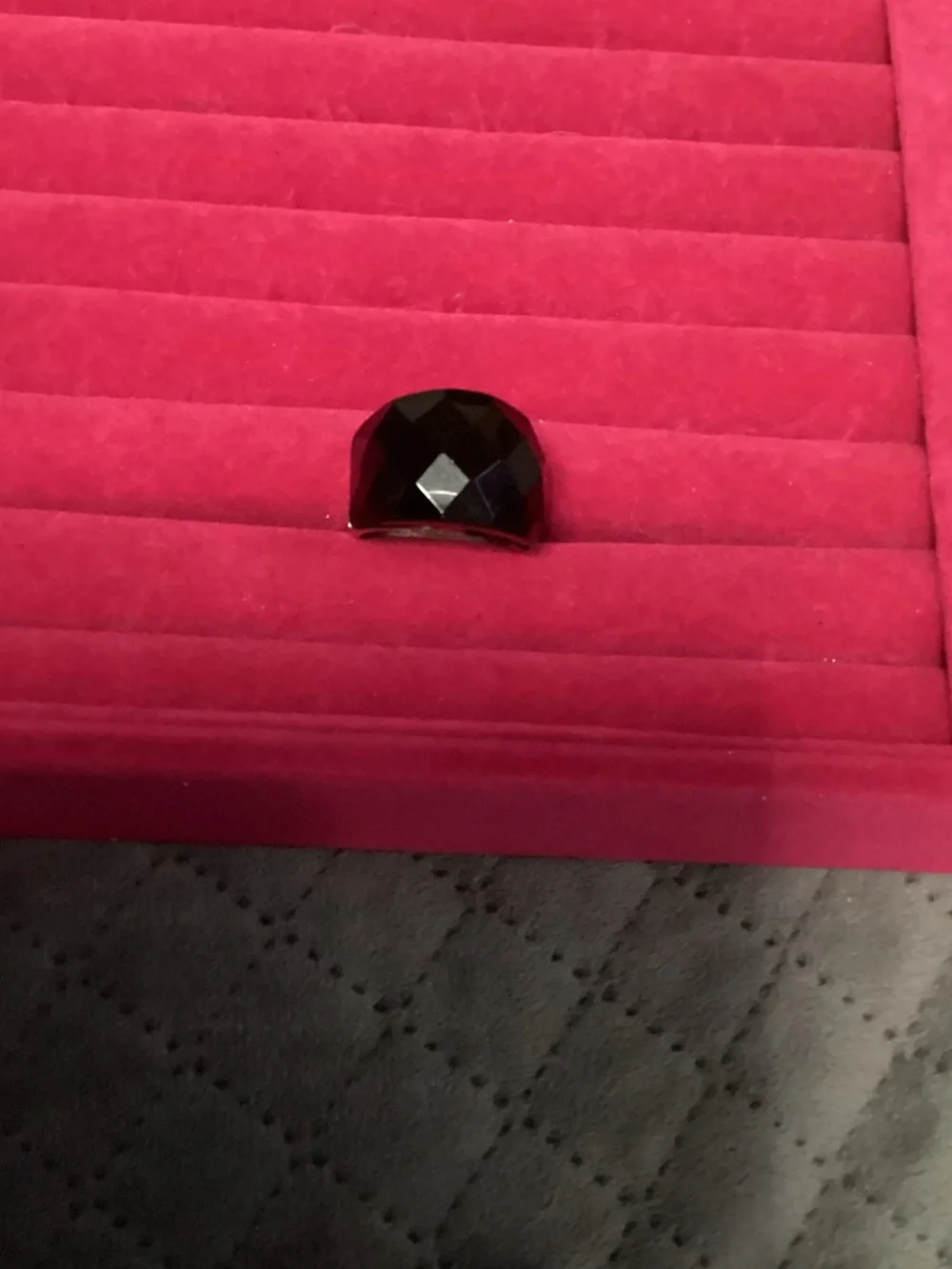 Black Plastic Faceted Dome Ring - size 8